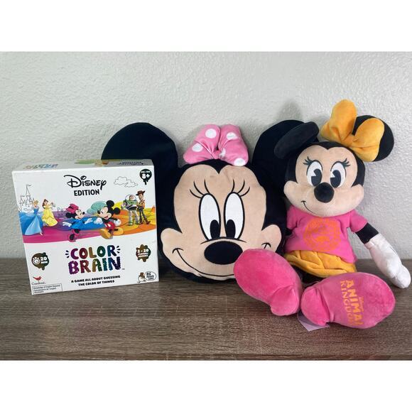 Disney Animal Kingdom Minnie Mouse Plush Lot & Color Brain Game Bundle 8+ Years - Picture 1 of 13